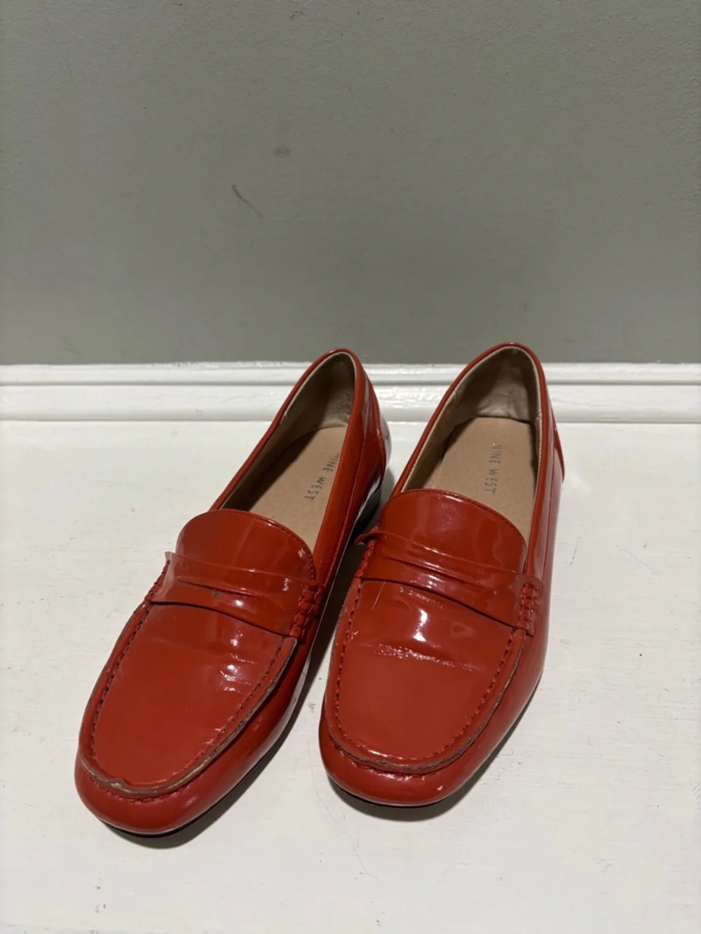 Nine West Red/Orange Patent Leather Penny Loafers-size 7.5 - Picture 4 of 6
